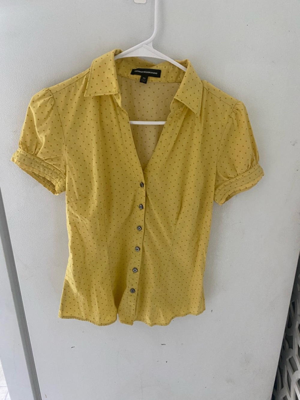 Express Yellow Polka Dot Button-Down Blouse